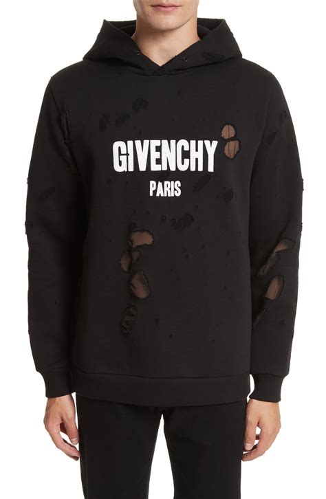 givenchy distressed hoodie black|givenchy distressed layered hoodie.